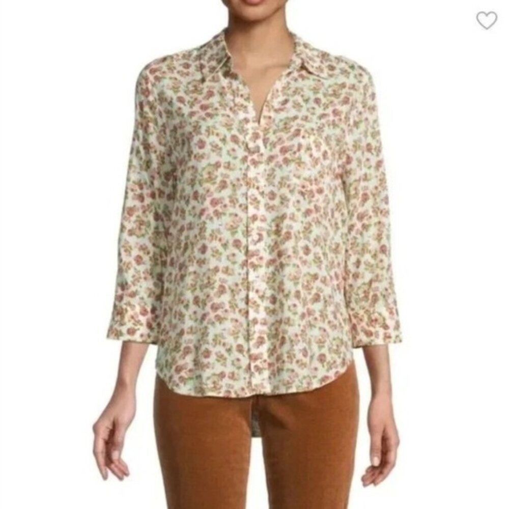 L'AGENCE Pink Spring Floral Button Front Top Small Cottagecore - Picture 2 of 9